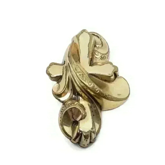 Vintage Cross Brooch 10k Gold Plate Fleur De Lis Shroud Religious Art Nouveau GF
